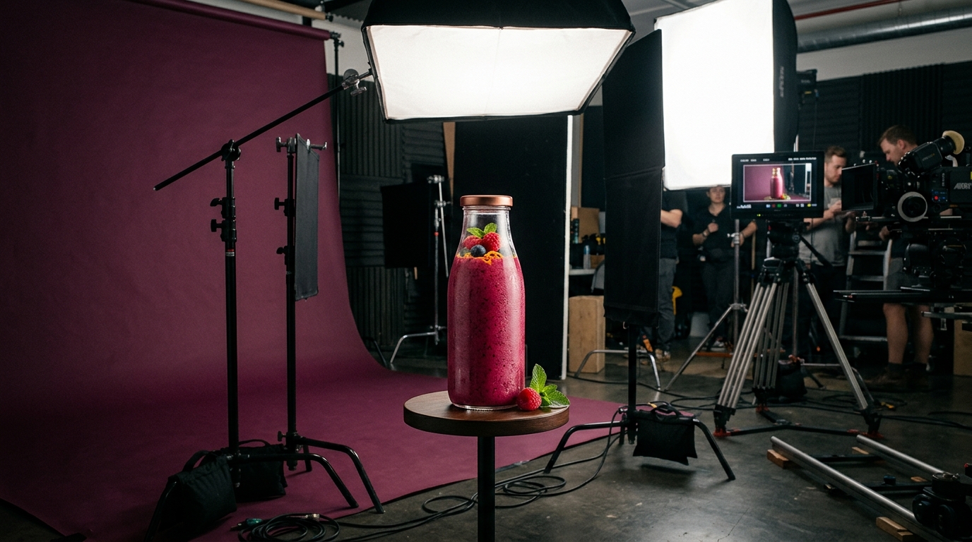 An emerging smoothie brand captured in a bright product-film studio
